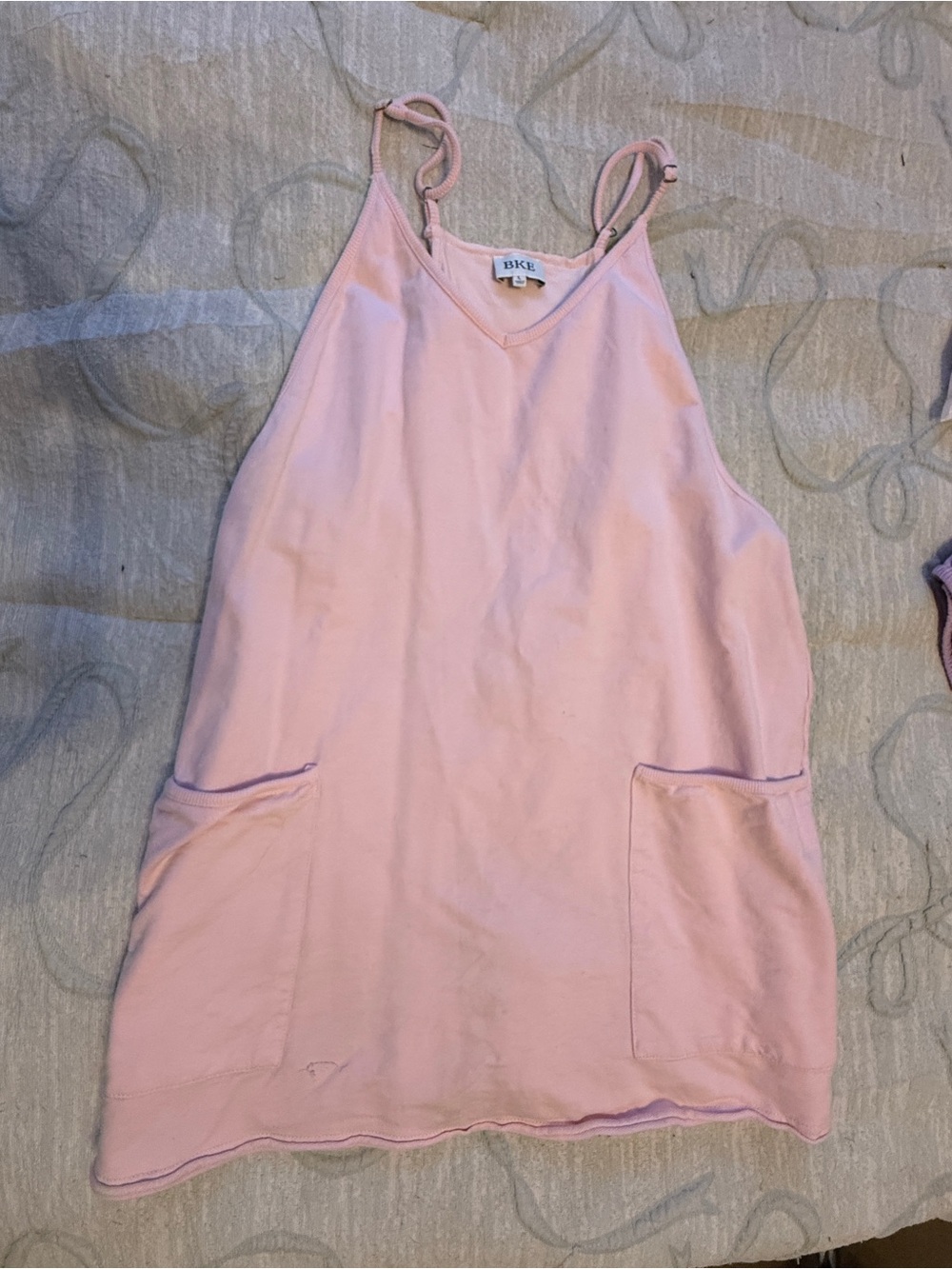 BKE Pink Adjustable-Strap Sleeveless Tunic with Front Pockets